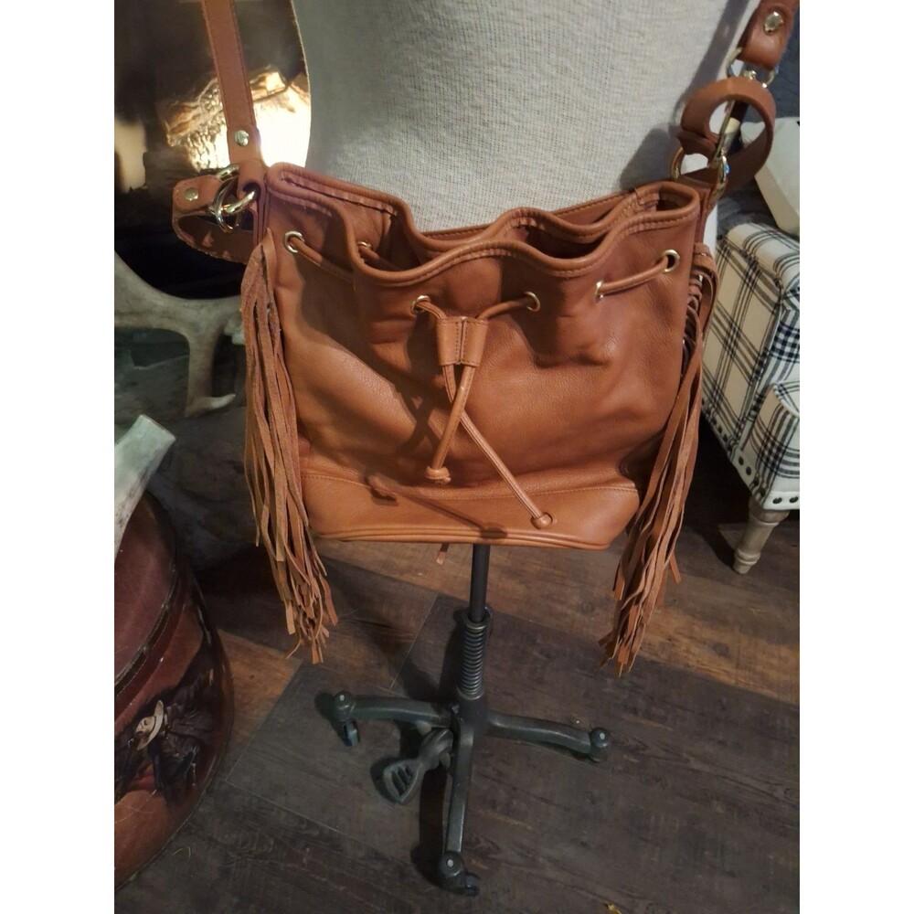 PATRICIA NASH 'Niccioleta' Fringe‎ Leather Bucket Bag Boho Western Neutral Trend